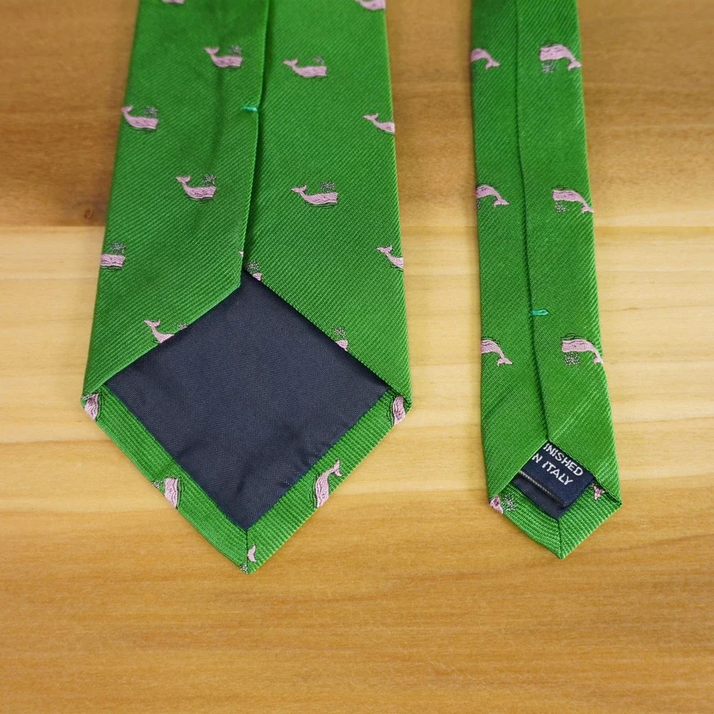Polo Ralph Lauren Necktie Kid Green Pink Whale Silk Preppy Italian Made Nautical